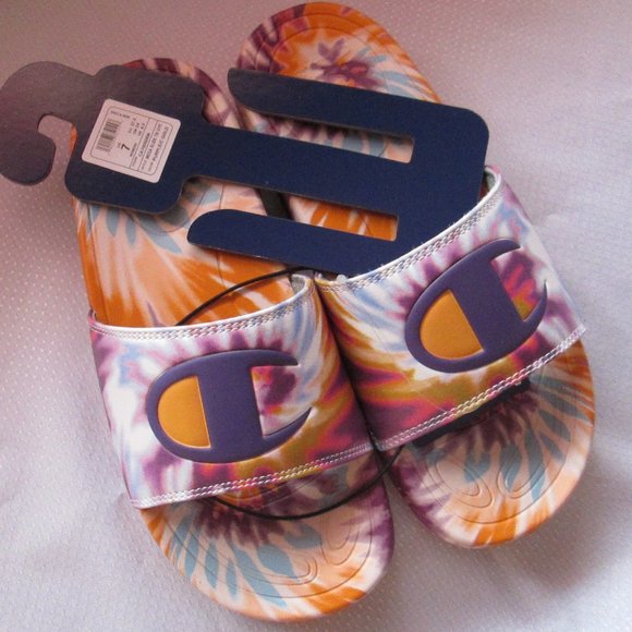 # SOLD #CHAMPION MEGA SLIDE PURPLE -C-GOLD TIE DYE WOMENS SANDALS (SIZE 7) 😍 - Picture 16 of 16